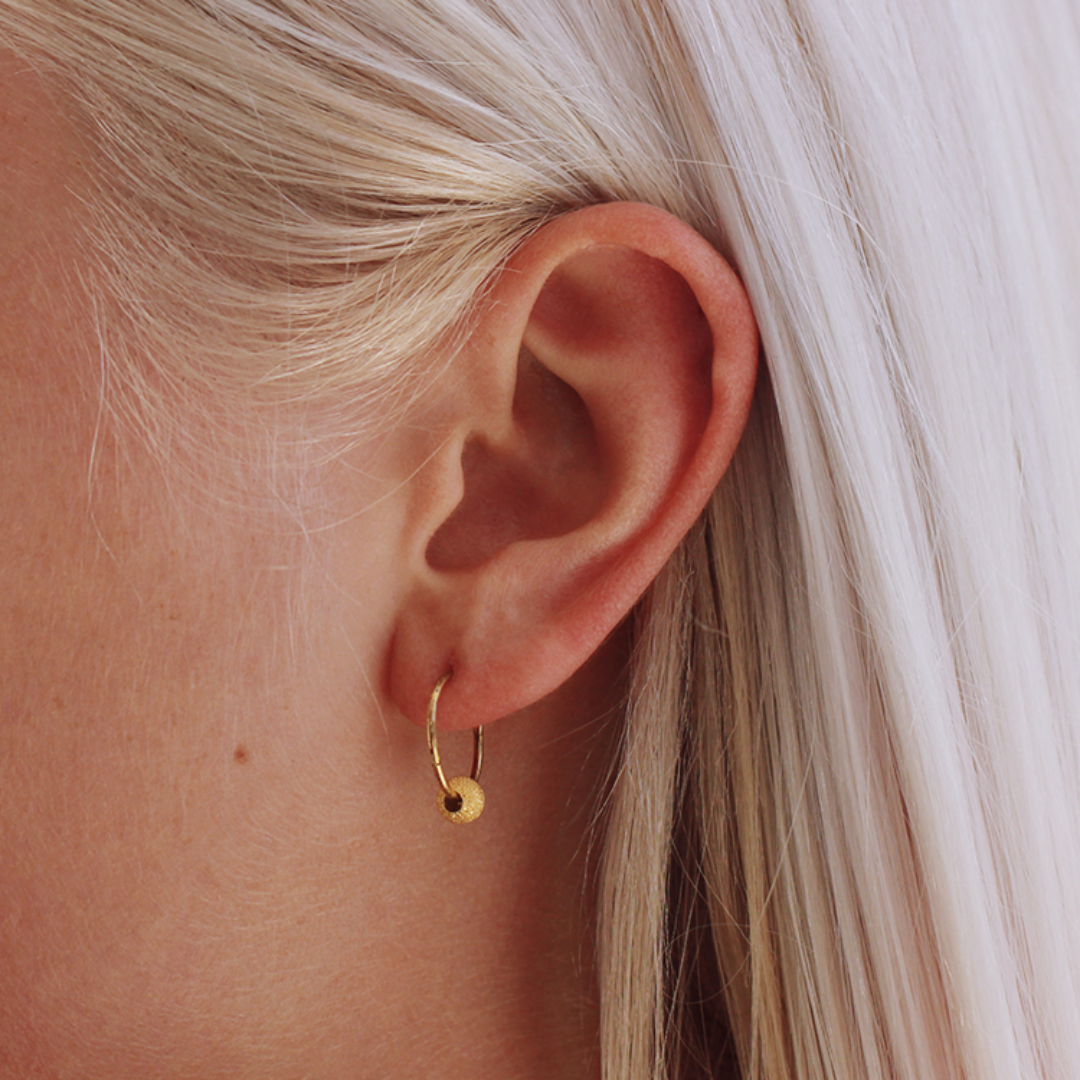 Gold Sleeper + Design Ball Earrings
