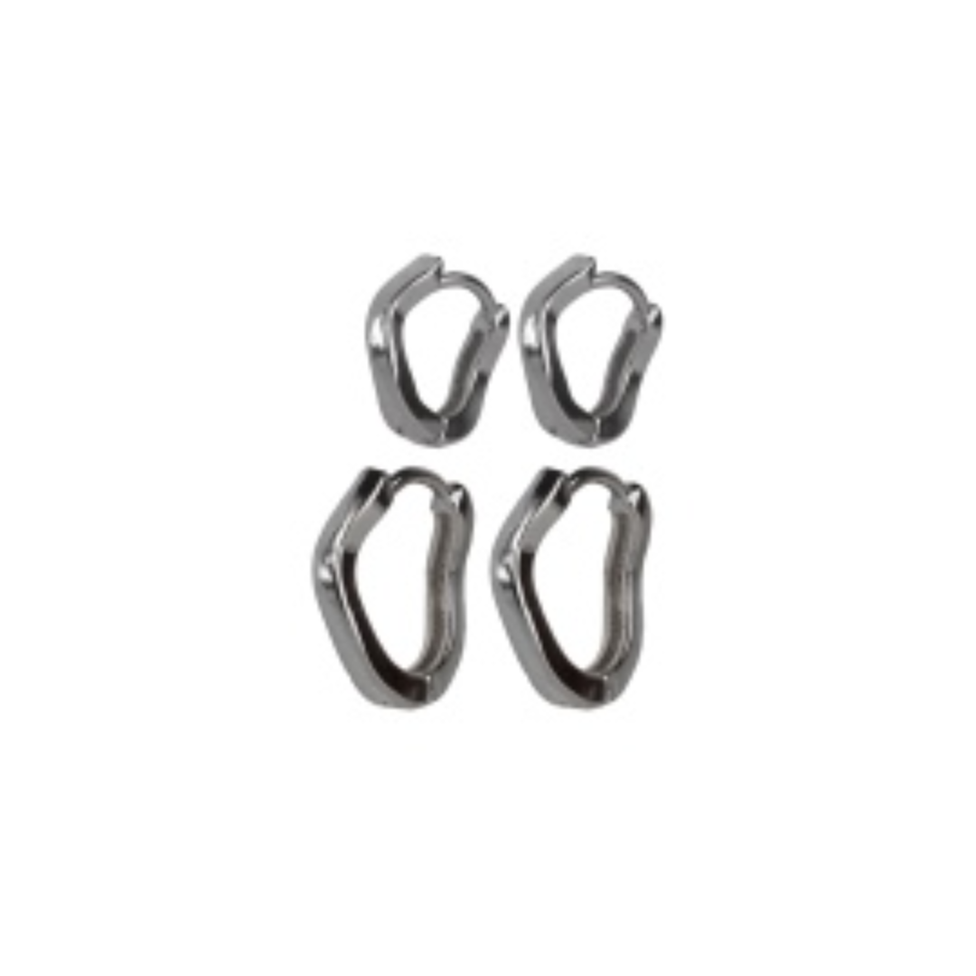 Silver Wave Hoop Earrings Set