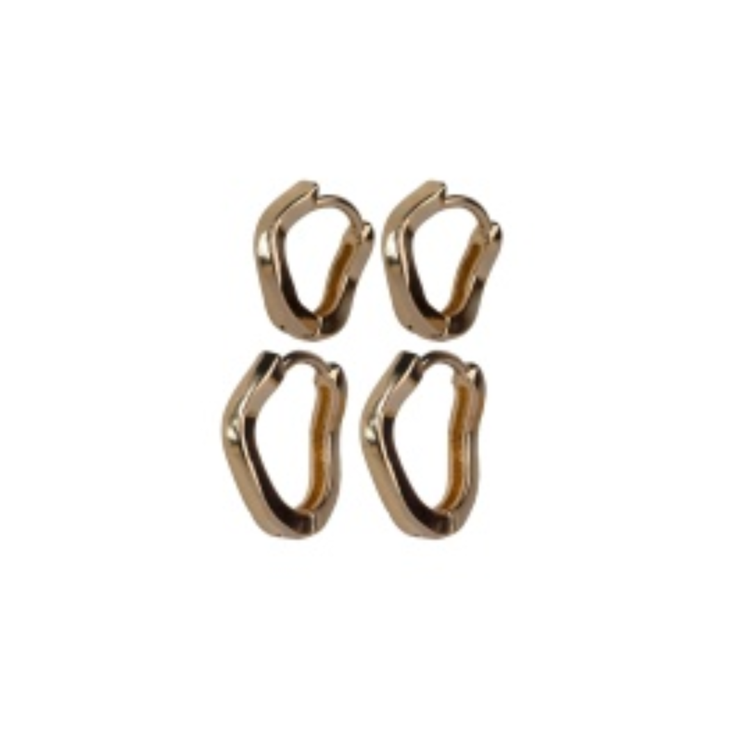 Gold Wave Hoop Earrings Set