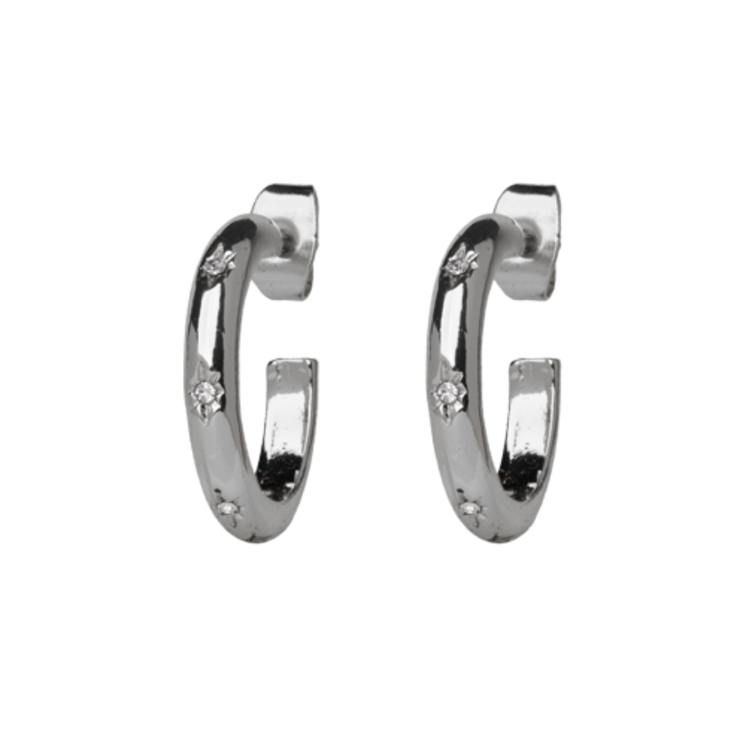 Silver Crystal Hoop Earrings