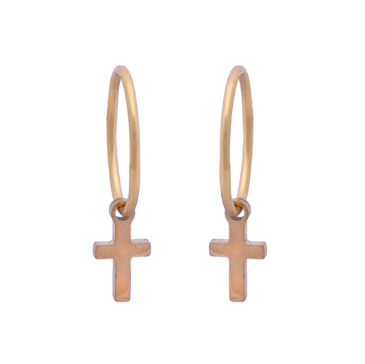 Gold Sleeper + Cross Earrings