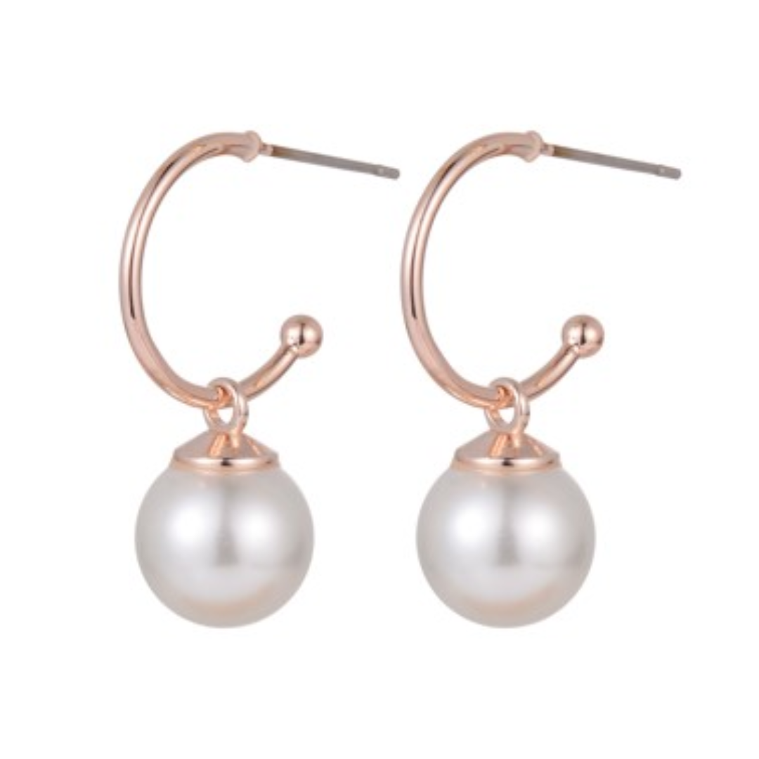Gold Hoop + Drop Pearl Earrings