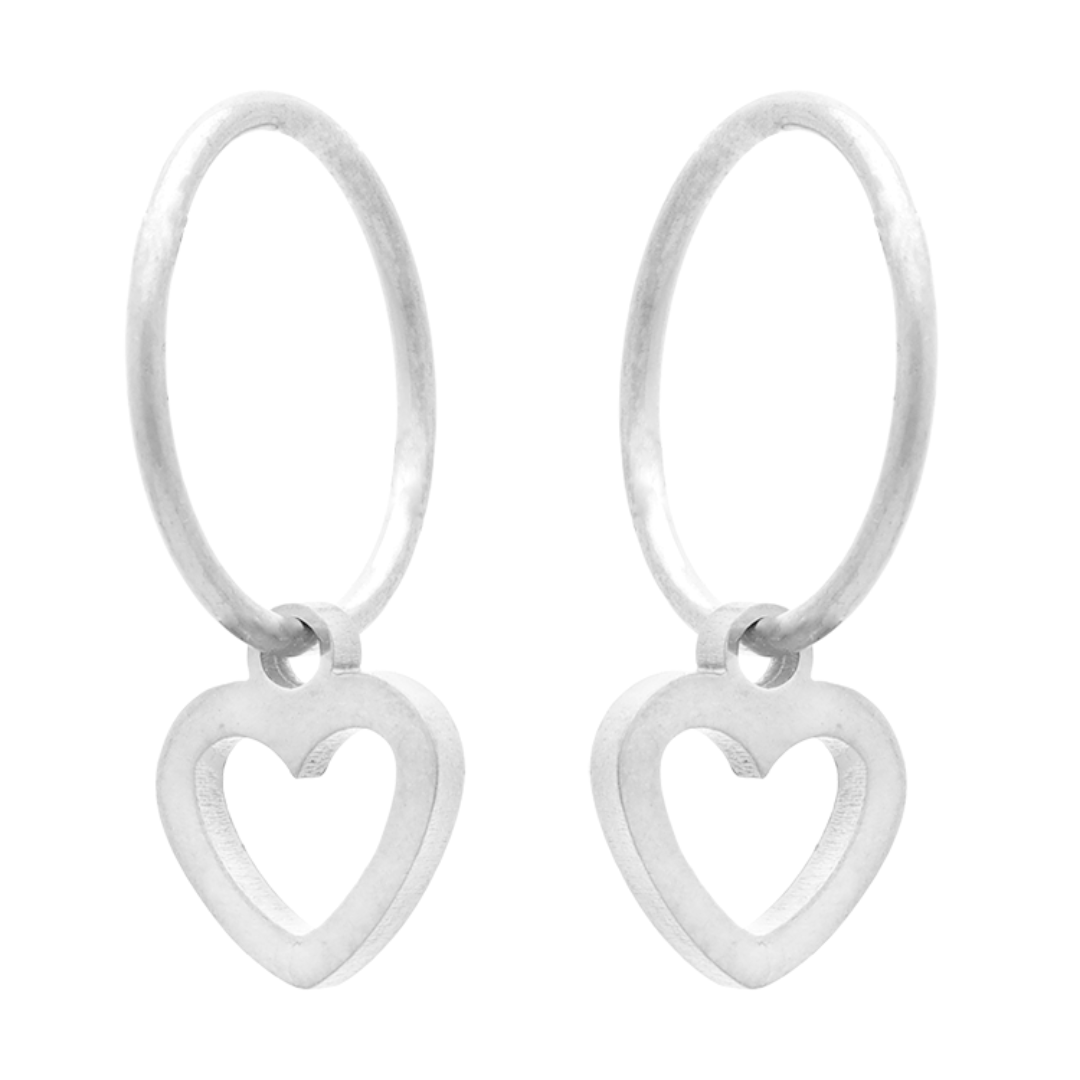 Silver Sleeper + Open Heart Earrings