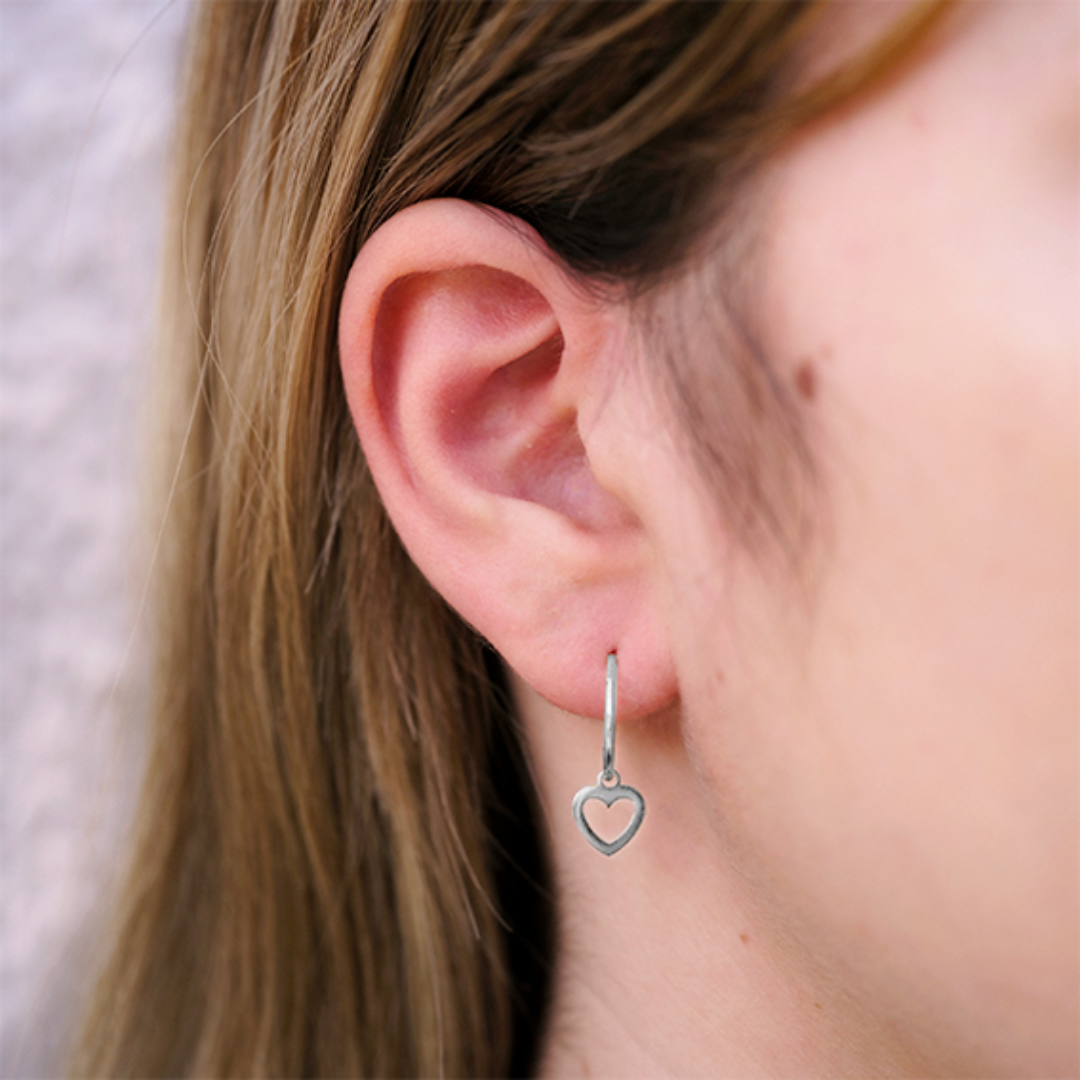 Silver Sleeper + Open Heart Earrings