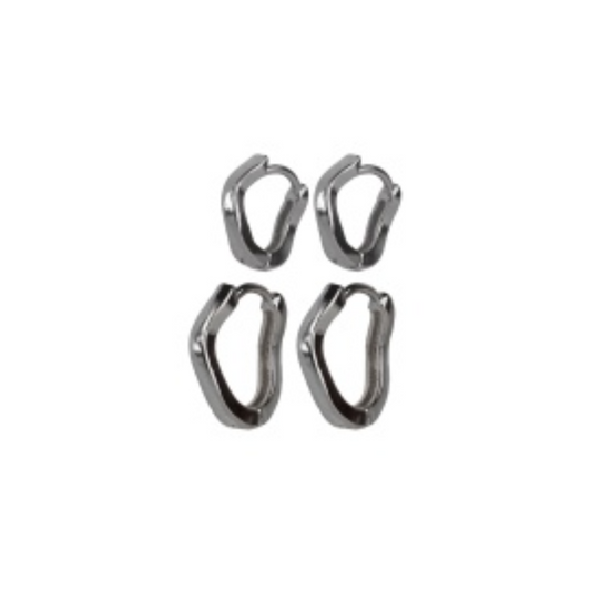 Silver Wave Hoop Earrings Set