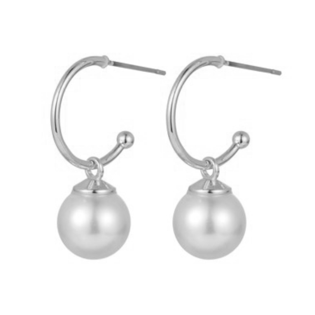 Silver Hoop + Drop Pearl Earrings