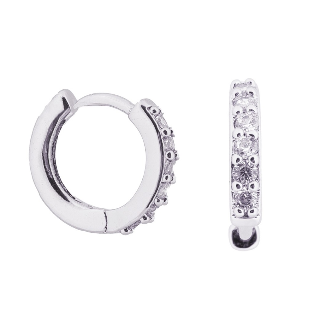 Silver Huggie Crystal Earrings Set