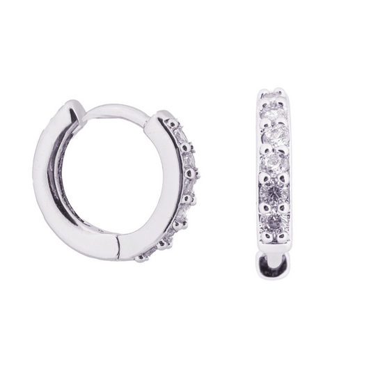 Silver Huggie Crystal Earrings Set