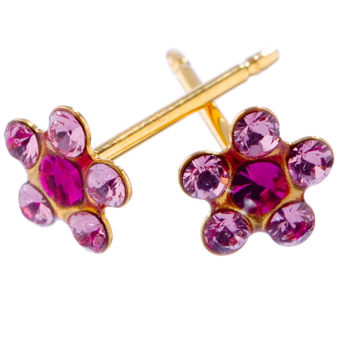 Gold Daisy Rose/Fuscia earrings